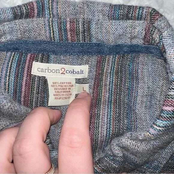 Carbon 2 Cobalt Mens Large Striped Button Down Shirt / Flannel - Picture 3 of 5